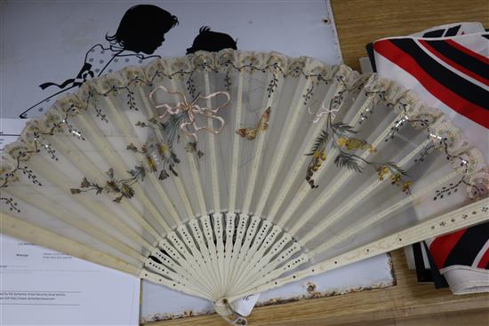 A collection of three various fans and three parasols (6)